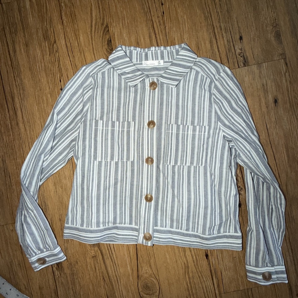 89th + Madison Long Sleeve Button Up collared  100% Cotton Jacket Sz S Pockets K